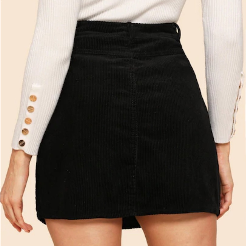 LAST ONE Button Fly Black Corduroy Mini Skirt - Picture 3 of 5